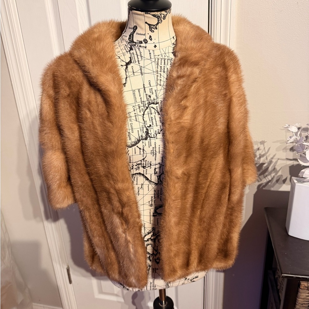 👹Perlstein Mink Real 100% Fur Vintage shawl cape stole 50s evening formal